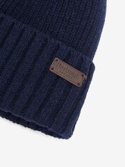 Barbour® Navy Carlton Knitted Fleece Lined Beanie Hat - Image 3 of 3