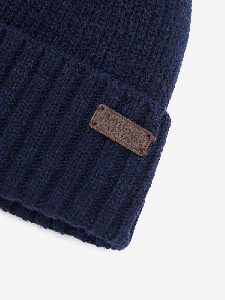 Barbour® Navy Carlton Knitted Fleece Lined Beanie Hat - Image 3 of 3