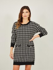 Yumi Black Checked Knitted Tunic Dress - Image 1 of 5