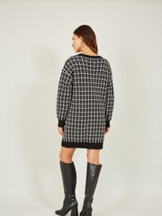 Yumi Black Checked Knitted Tunic Dress - Image 2 of 5