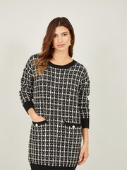 Yumi Black Checked Knitted Tunic Dress - Image 4 of 5