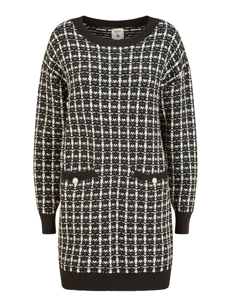 Yumi Black Checked Knitted Tunic Dress - Image 5 of 5