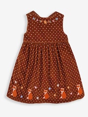 JoJo Maman Bébé Toffee Brown Fox Girls' Appliqué Cord Dress - Image 1 of 4