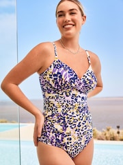 Green/Purple Leopard Tummy Control Swimsuit - Image 1 of 3