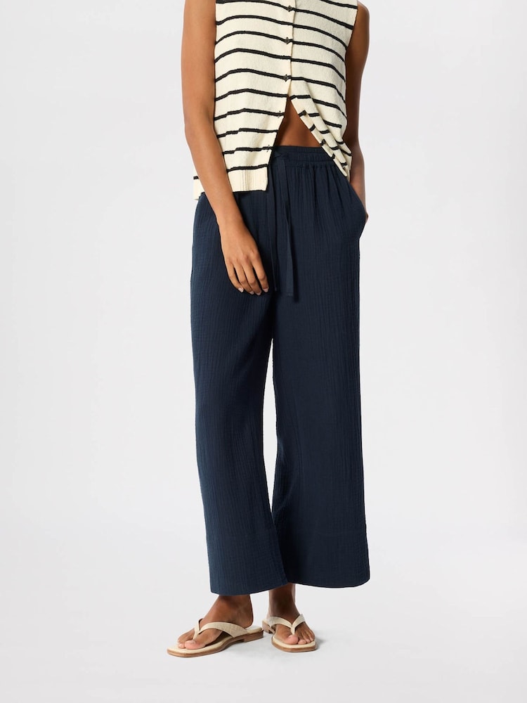 Whistles Blue Wide Crop Cheesecloth Trousers - Image 2 of 5