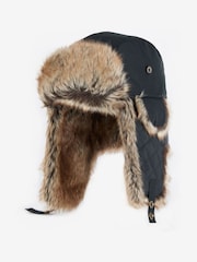 Barbour® Black Cleadon Trapper Faux Fur Trim Hat - Image 1 of 4