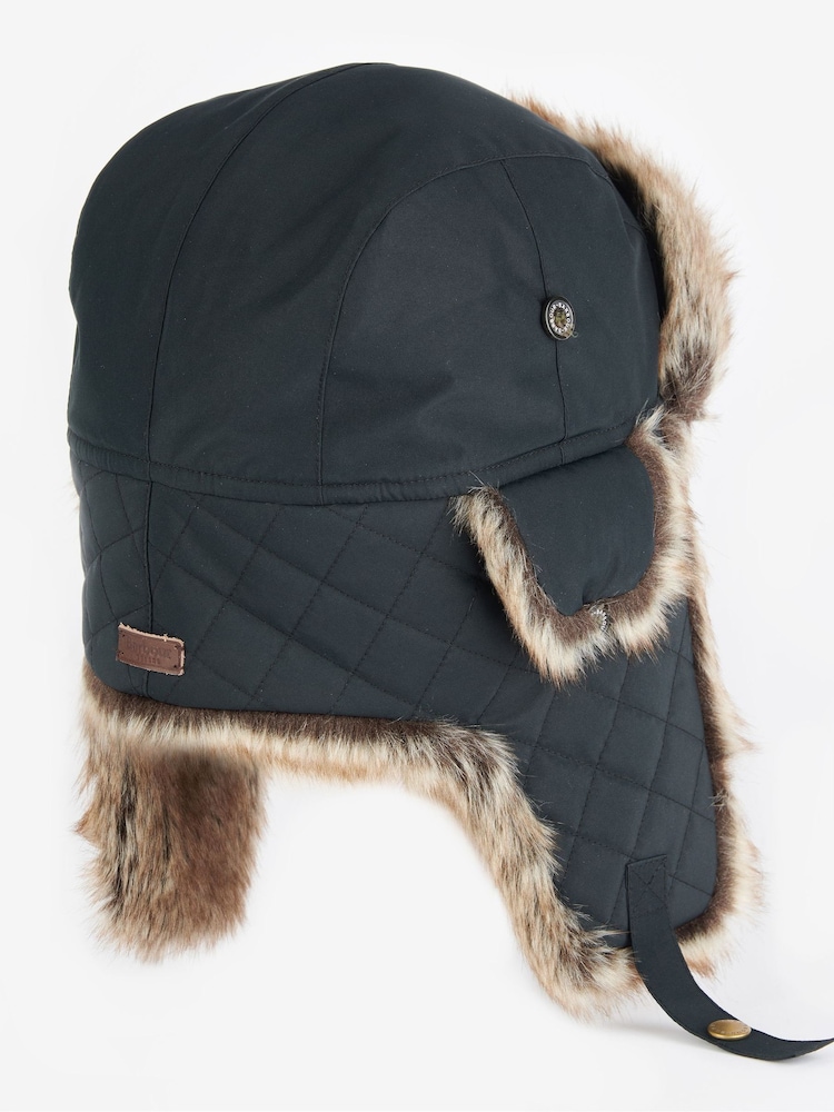 Barbour® Black Cleadon Trapper Faux Fur Trim Hat - Image 2 of 4