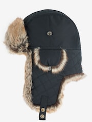 Barbour® Black Cleadon Trapper Faux Fur Trim Hat - Image 3 of 4