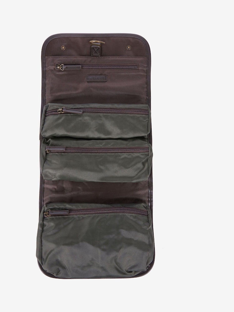 Barbour® Olive Green Wax Hanging 100% Cotton Washbag - Image 2 of 9