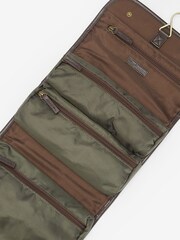 Barbour® Olive Green Wax Hanging 100% Cotton Washbag - Image 5 of 9