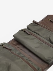 Barbour® Olive Green Wax Hanging 100% Cotton Washbag - Image 8 of 9