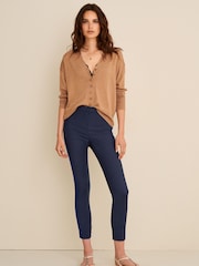 Navy Blue Tailored Satin Stripe Slim Trousers - Image 2 of 7