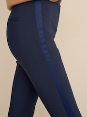 Navy Blue Tailored Satin Stripe Slim Trousers - Image 5 of 7
