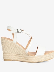 Barbour® White Lucia Leather Espadrille Wedge Sandals - Image 1 of 5