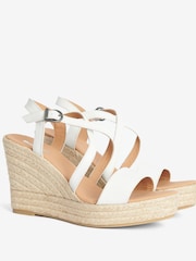 Barbour® White Lucia Leather Espadrille Wedge Sandals - Image 2 of 5