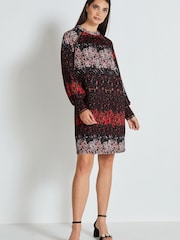 Black and Red Ditsy Long Sleeve Ladder Detail Mini Dress - Image 2 of 6