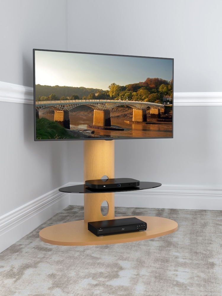 AVF Oak Chepstow One Affinity Oval Pedestal TV Stand - Image 1 of 5