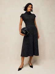 White Stuff Black Ruby Roll Neck Sparkle Dress - Image 1 of 6