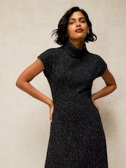 White Stuff Black Ruby Roll Neck Sparkle Dress - Image 3 of 6