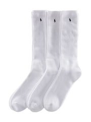 Polo Ralph Lauren White Pony Logo Ribbed Crew Socks 3 Pack - Image 1 of 1