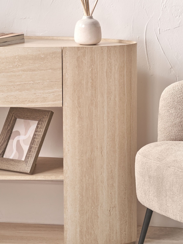 Pacific Travertine Travertine Veneer 1 Drawer Console Table - Image 2 of 8 Pacific Travertine Travertine Veneer 1 Drawer Console Table - Image 2 of 8