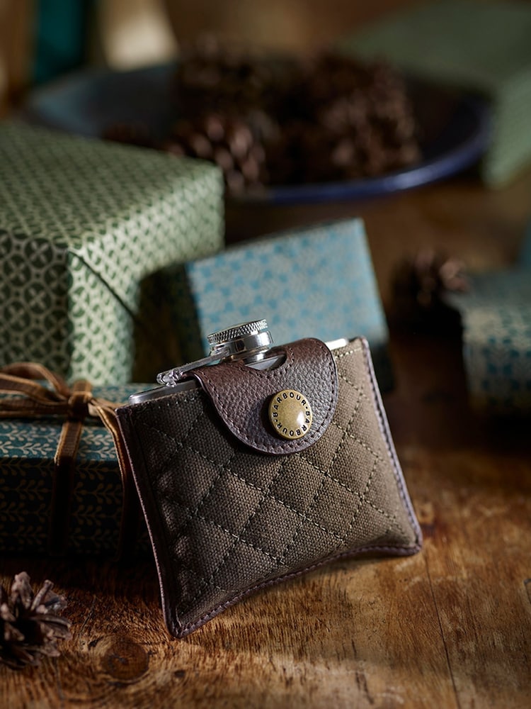 Barbour® Green Quilted Padbury Hip Flask - Image 1 of 3