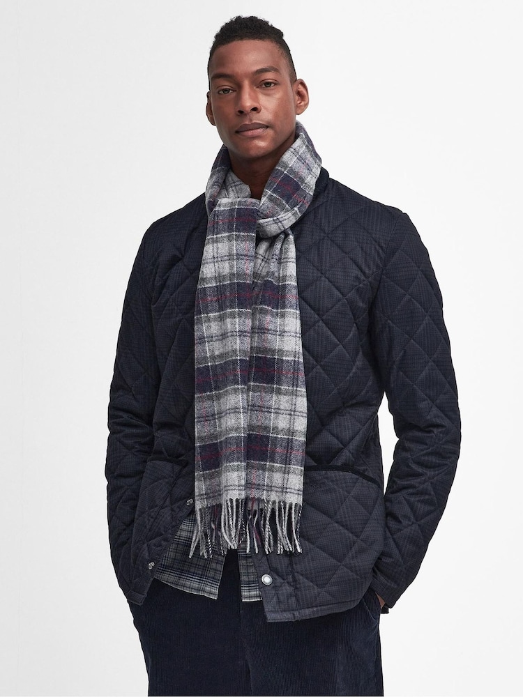 Barbour® Blue Tartan Check Lambswool Scarf - Image 1 of 4