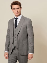 Light Grey Slim Fit Textured Wool Suit Jacket - Image 1 of 10