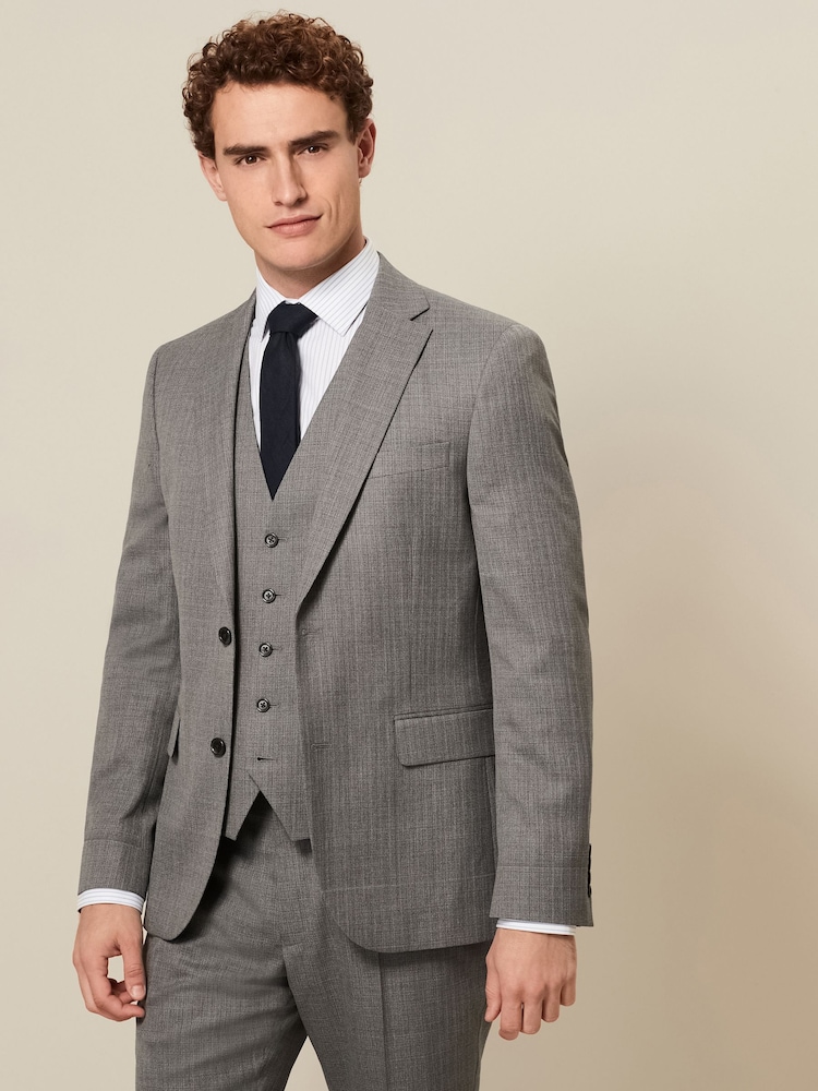 Light Grey Slim Fit Textured Wool Suit Jacket - Image 1 of 10