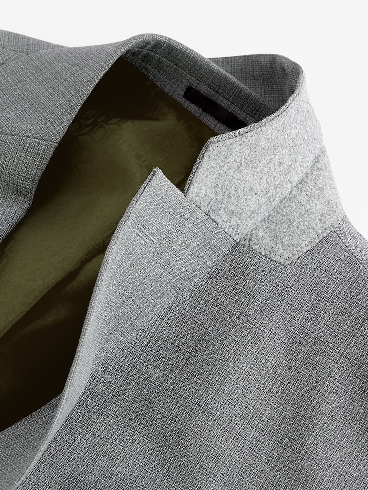 Light Grey Slim Fit Textured Wool Suit Jacket - Image 10 of 10