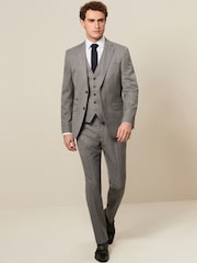 Light Grey Slim Fit Textured Wool Suit Jacket - Image 2 of 10