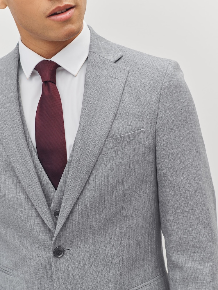 Light Grey Slim Fit Textured Wool Suit Jacket - Image 4 of 9