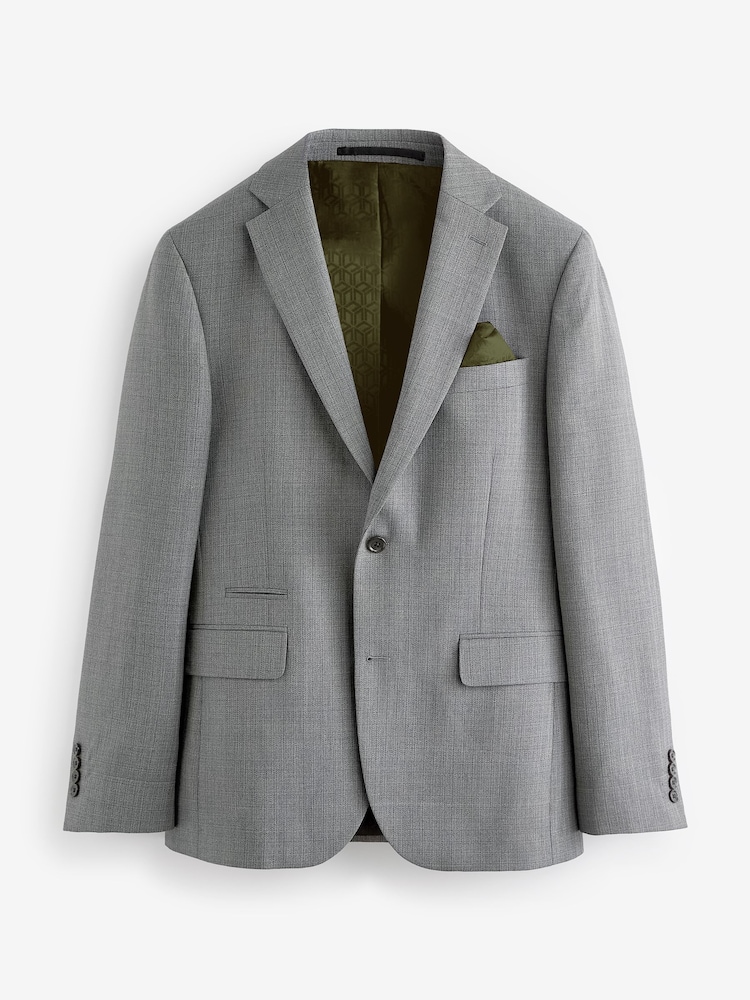 Light Grey Slim Fit Textured Wool Suit Jacket - Image 5 of 9