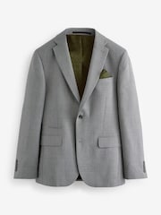Light Grey Slim Fit Textured Wool Suit Jacket - Image 6 of 10