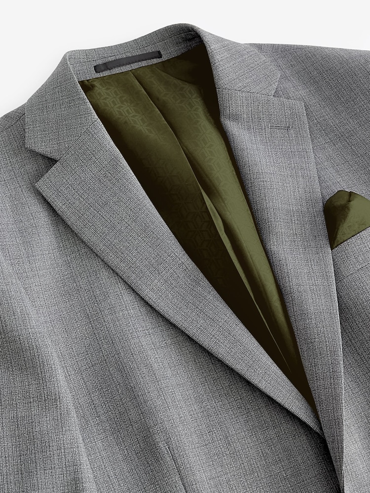 Light Grey Slim Fit Textured Wool Suit Jacket - Image 7 of 9