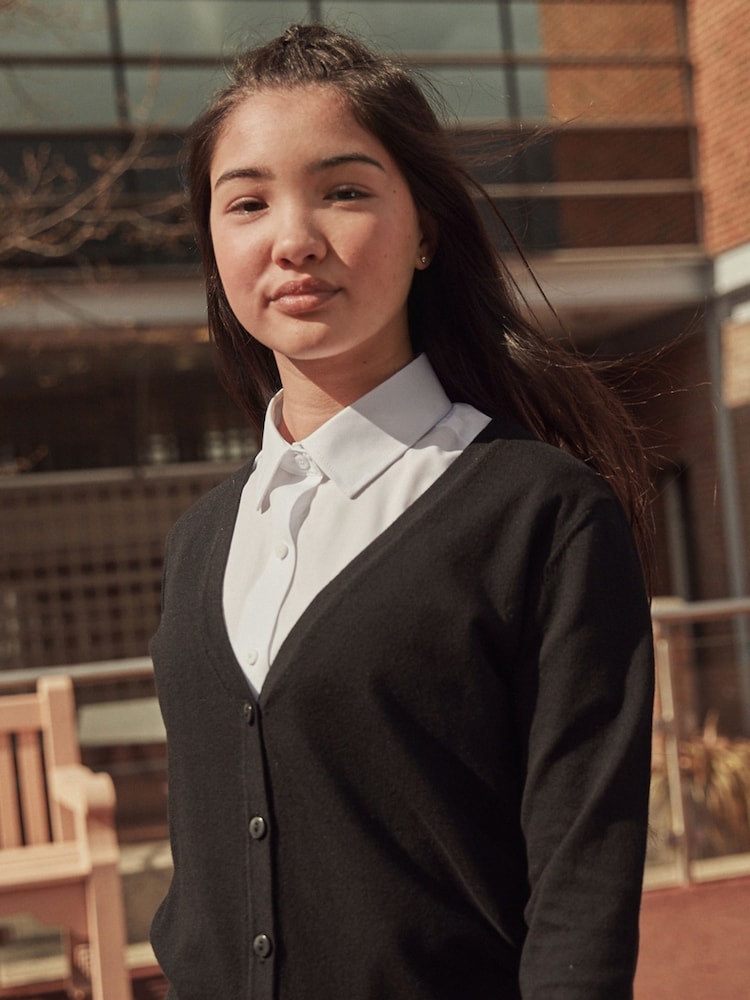 Black Cotton Rich Longer Length V Neck School Cardigan (3-18yrs) - Image 1 of 7