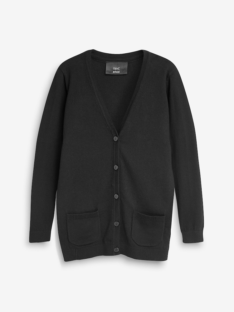 Buy Black Cotton Rich Longer Length V Neck School Cardigan (3