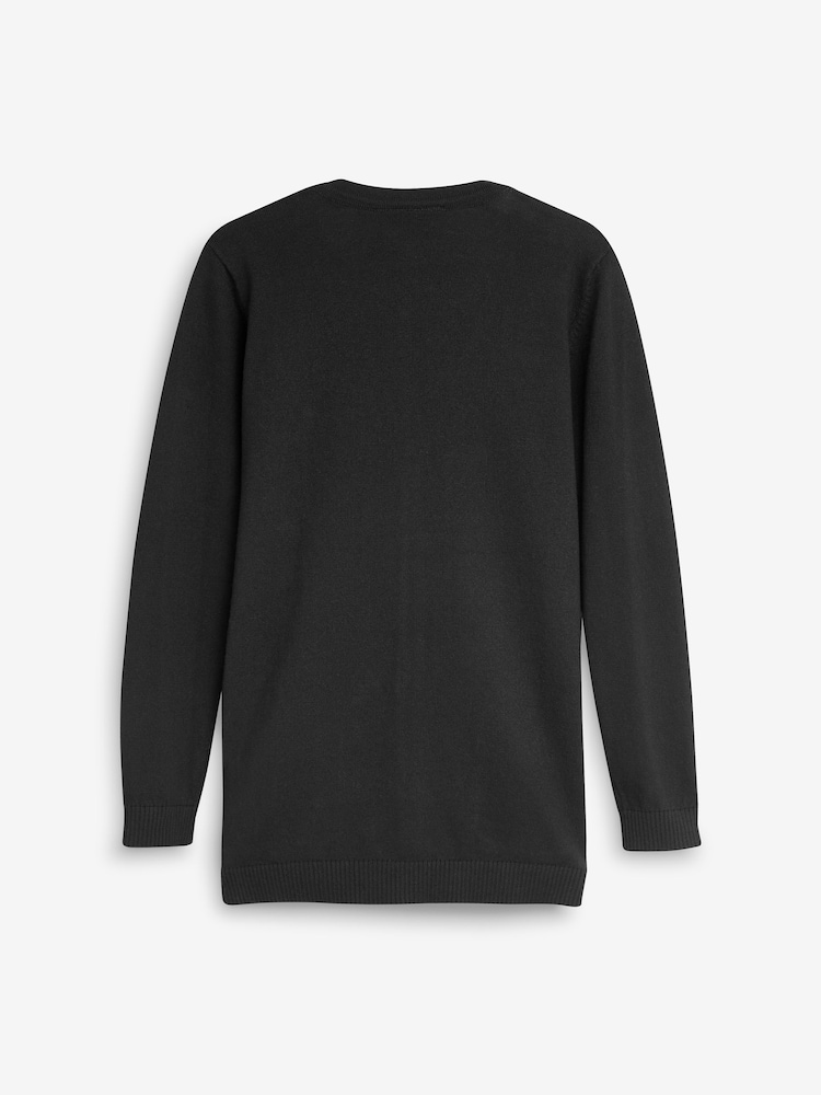 Black Cotton Rich Longer Length V Neck School Cardigan (3-18yrs) - Image 7 of 7