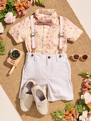 Pink/Cream Floral Shirt Shorts 100% Cotton Braces and Bow Tie Set (3mths-9yrs) - Image 11 of 11