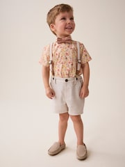 Pink/Cremeweiß geblümt - Set aus Hemdshorts, Hosenträgern und Fliege aus 100 % Baumwolle (3M.–9J.) - Bild 2 von 10