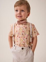 Pink/Cremeweiß geblümt - Set aus Hemdshorts, Hosenträgern und Fliege aus 100 % Baumwolle (3M.–9J.) - Bild 3 von 10