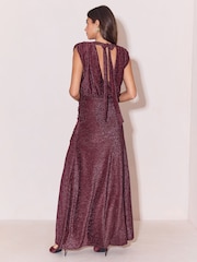 Lipsy Burgundy Red Slinky Glitter Ruched Waist Maxi Dress - Image 6 of 6