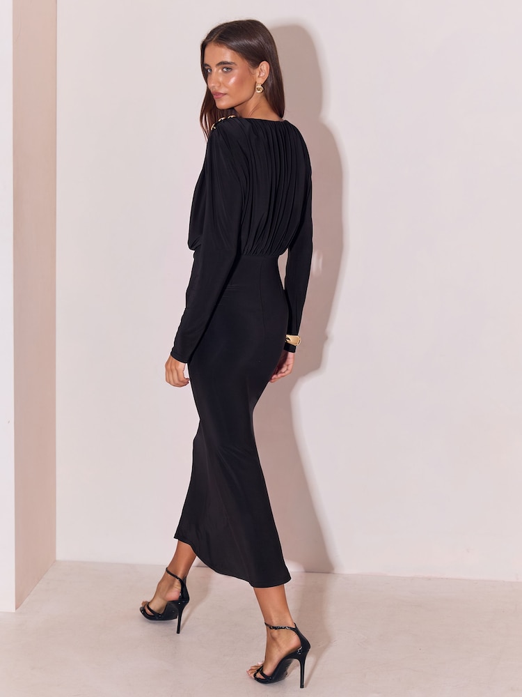 أسود - Lipsy Military Button Ruched Long Sleeve Midi Dress - صورة 6 من 6 أسود - Lipsy Military Button Ruched Long Sleeve Midi Dress - صورة 6 من 6