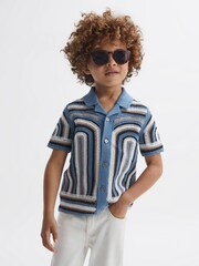 Reiss Blue Columbia Senior Crochet Cuban Collar Shirt - Image 1 of 6