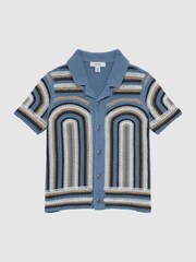 Reiss Blue Columbia Senior Crochet Cuban Collar Shirt - Image 2 of 6