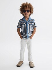Reiss Blue Columbia Senior Crochet Cuban Collar Shirt - Image 3 of 6