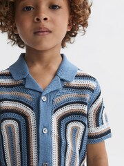 Reiss Blue Columbia Senior Crochet Cuban Collar Shirt - Image 4 of 6