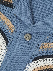 Reiss Blue Columbia Senior Crochet Cuban Collar Shirt - Image 6 of 6