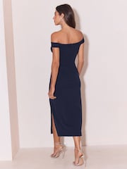 Lipsy Navy Blue Bow Bardot Bodycon Midi Dress - Image 4 of 4