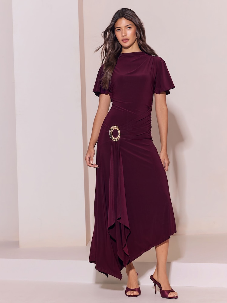 Lipsy Jersey Gold Hardware Tie Waist Detail Fit And Flare Midi Dress - Image 1 de 5